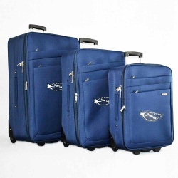 Комплект куфари с 2 колелца 3 броя текстилни с разширение и джобове тъмно син