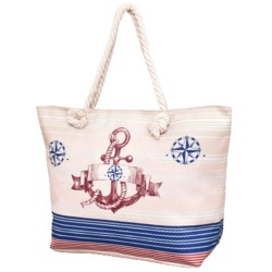 Плажна чанта Котва и компас с дръжки от въже за носене под мишница 