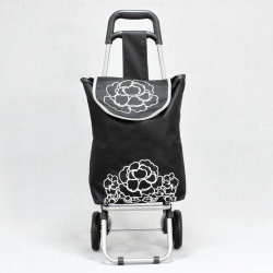 Пазарска количка Цветя с метална сгъваема рамка черна