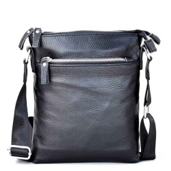 Мъжка чанта от естествена телешка кожа тип плик, височина 25 см, черна